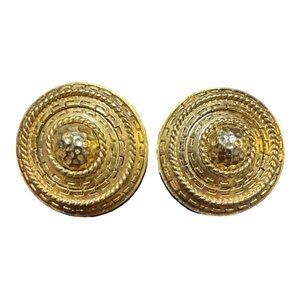 Vintage Oscar de la Renta Gold Tone Domed Clip Earrings 1980s Signed
